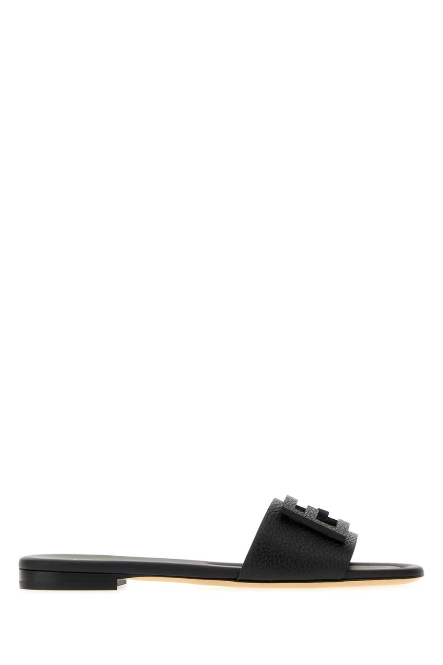 Black Leather Baguette Slippers Nero