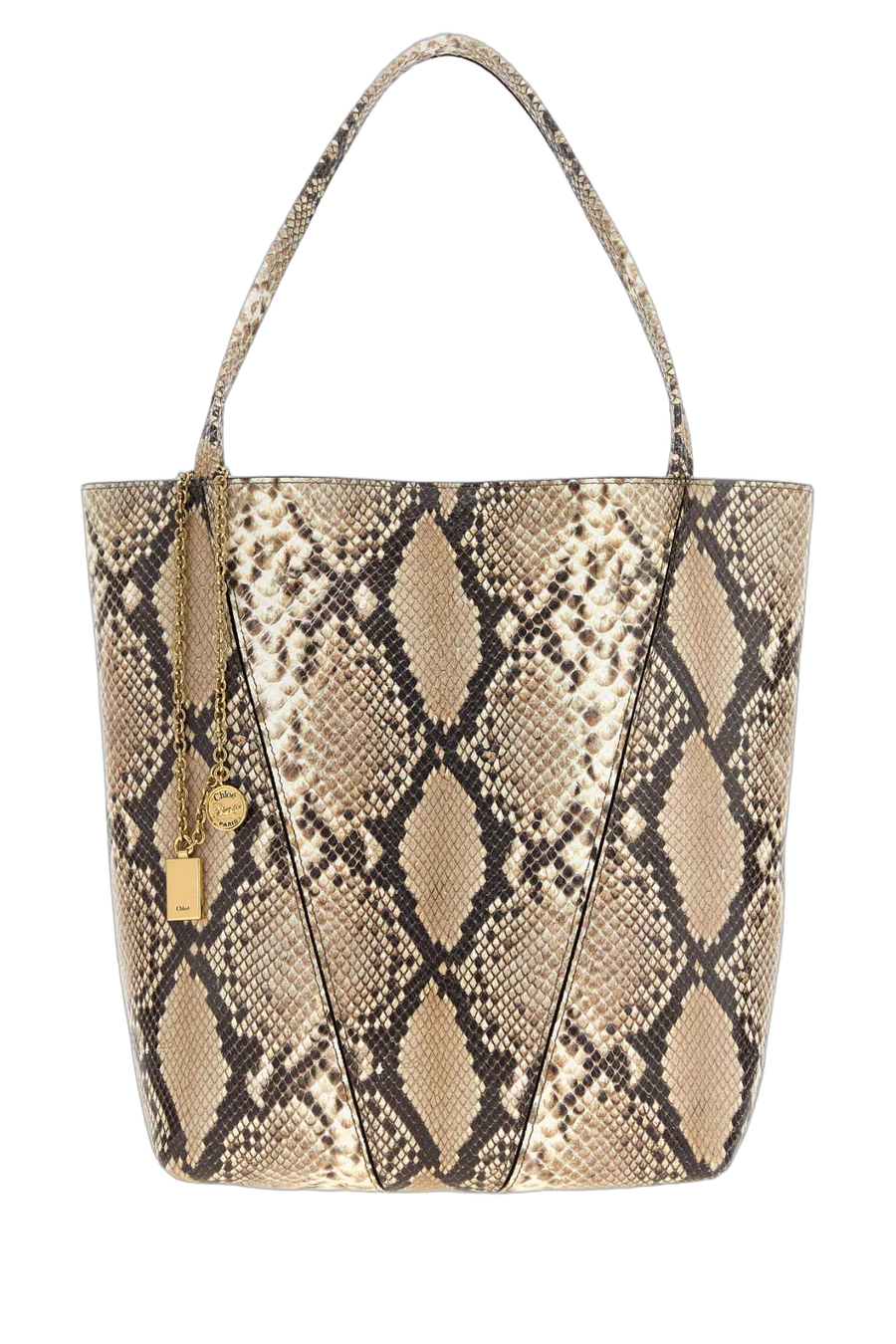 Chloé Exterior: 100% Leather; Lining: 100% Suede; Finishing: Golden metal tote bag in beige