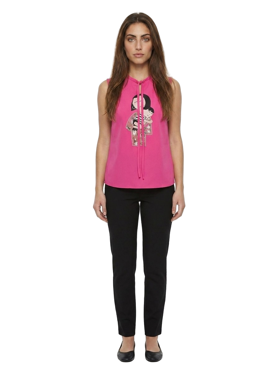 Pink Elastane Sleeveles T-Shirt