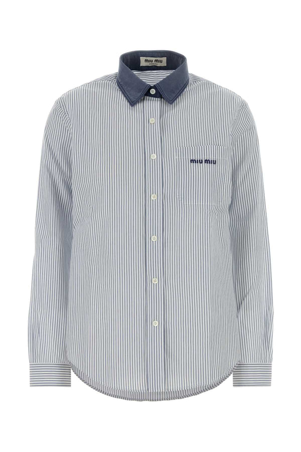Embroidered Poplin Shirt Blubianco Exterior: Coton Camicie