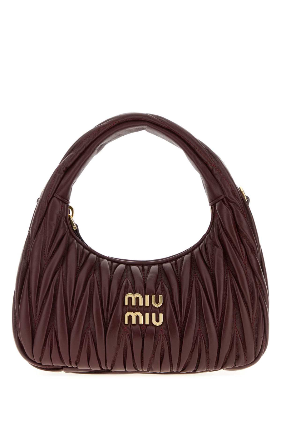 Miu Miu Exterior: 100% Nappa leather; Lining: 100% Fabric; Finishing: Golden metal shoulder bag in burgundy