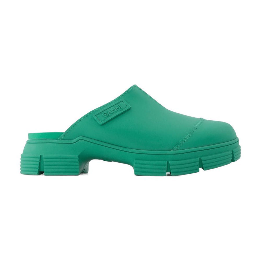 Ganni Recycled rubber clog mule in green