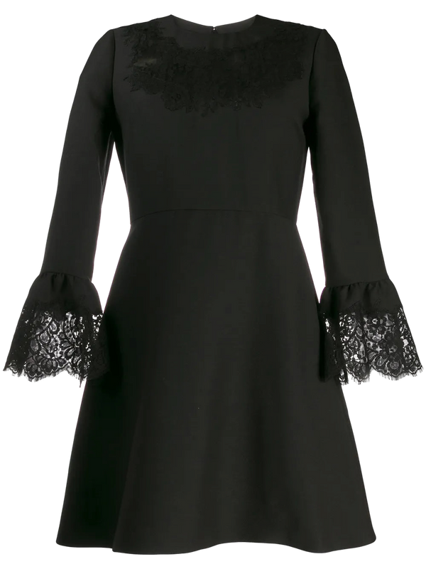 Valentino Virgin Wool with lace inserts mini dress in black