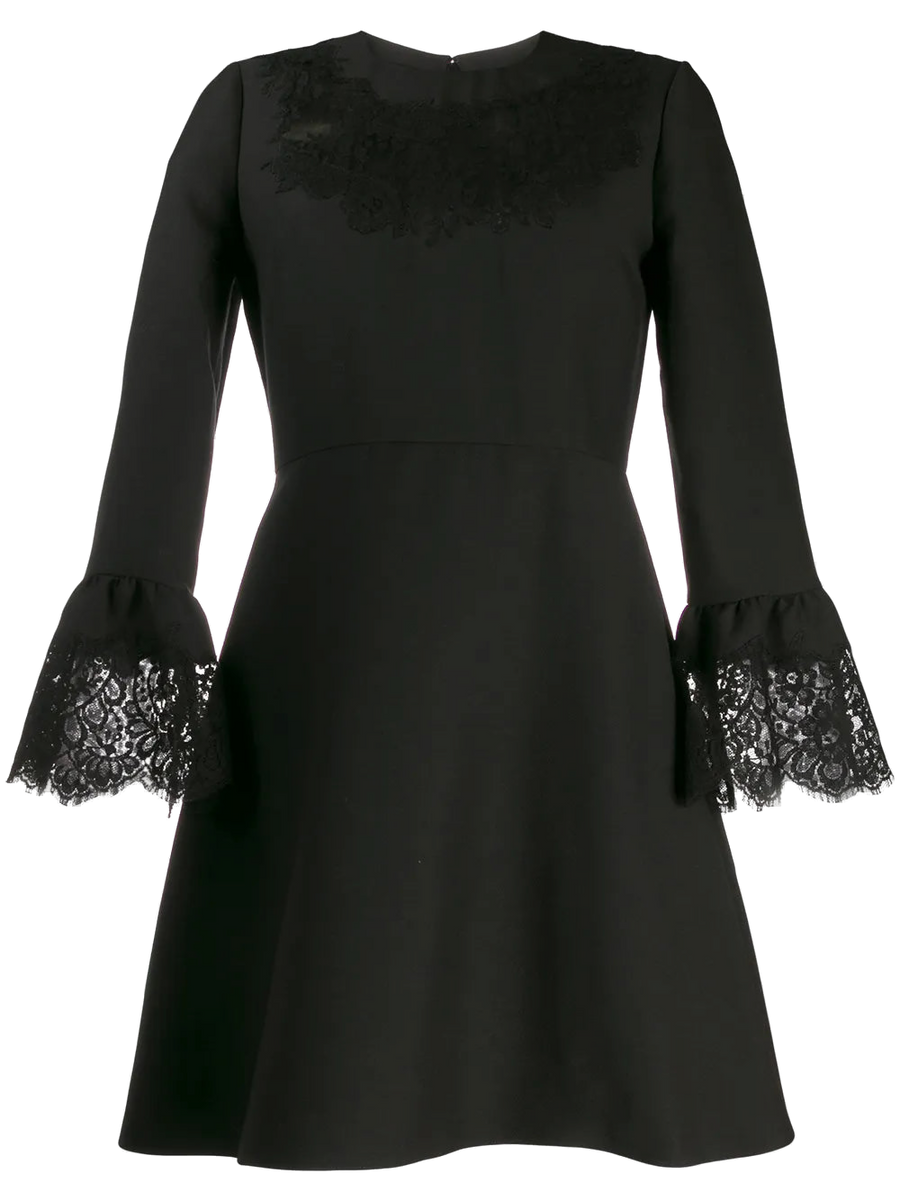 Valentino Virgin Wool with lace inserts mini dress in black