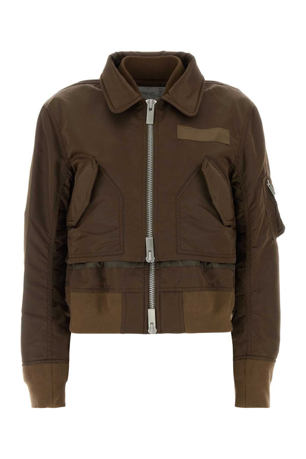 Brown Nylon Bomber Jacket Giubbini