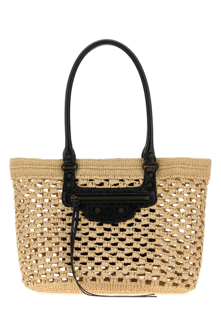 Balenciaga City Exterior: 100% Raffia Finishing: Enameled metal bucket bag in multicolor