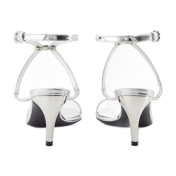 Alexander McQueen calfskin heeled sandal in silver