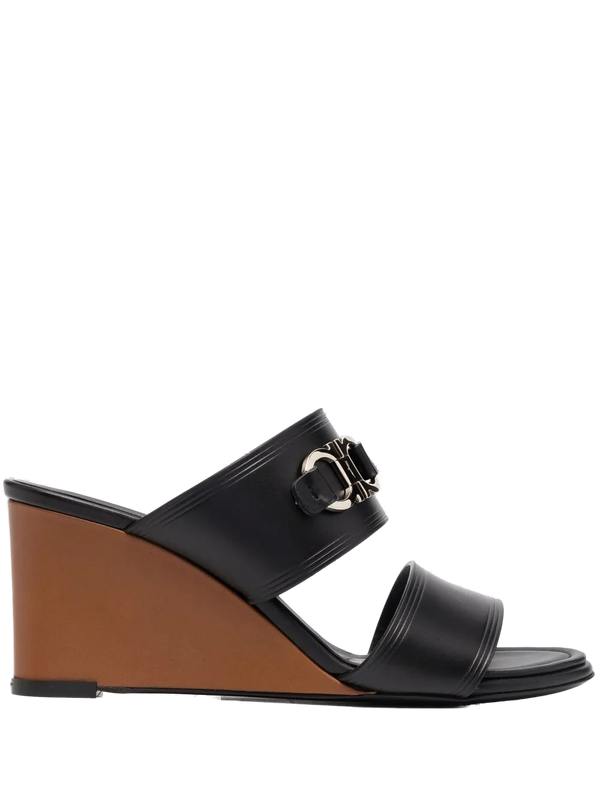 Ferragamo Leather wedge sandal in black