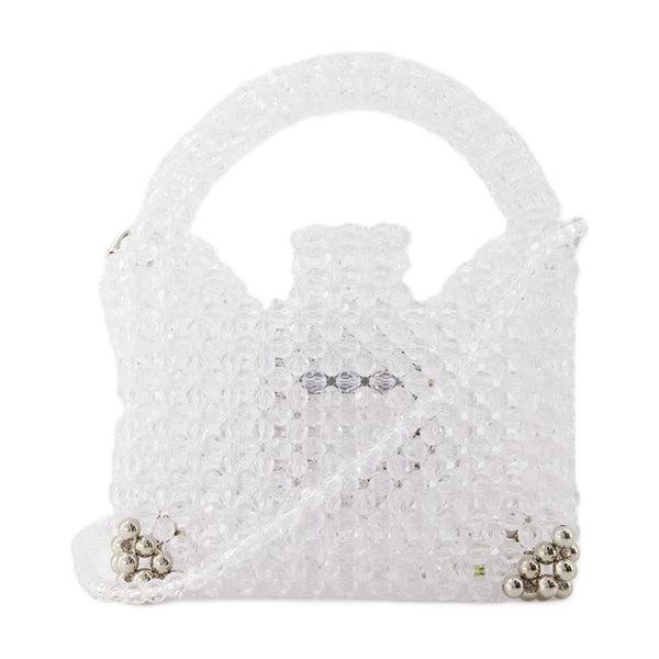 Germanier Beads (clear and silver-tone) top handle bag in white