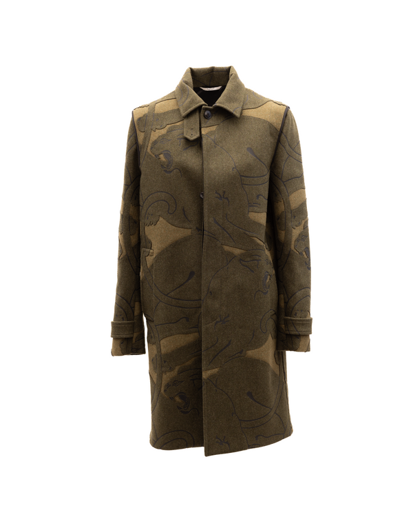 Green With Dark Patterns Women Wool Coat Clothing