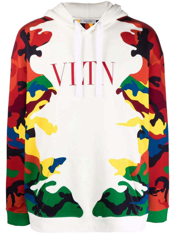 Valentino Cotton-blend jersey fleece hoodie in white