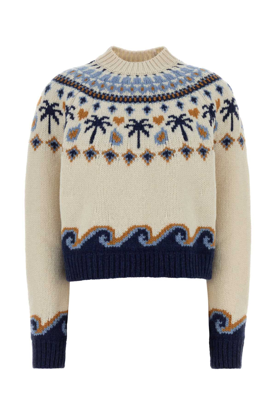 Embroidered Wool Sweet Winter Sweater Chalkmulticolor Exterior: Virgin Maglie