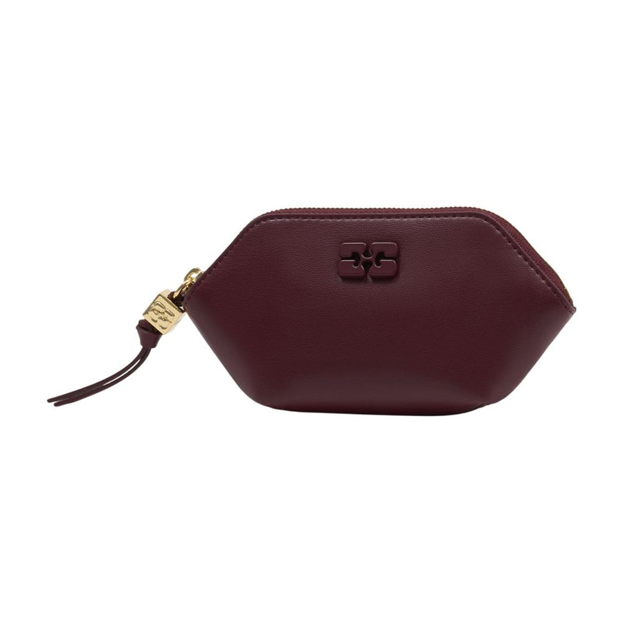 Ganni lambskin coin purse in burgundy