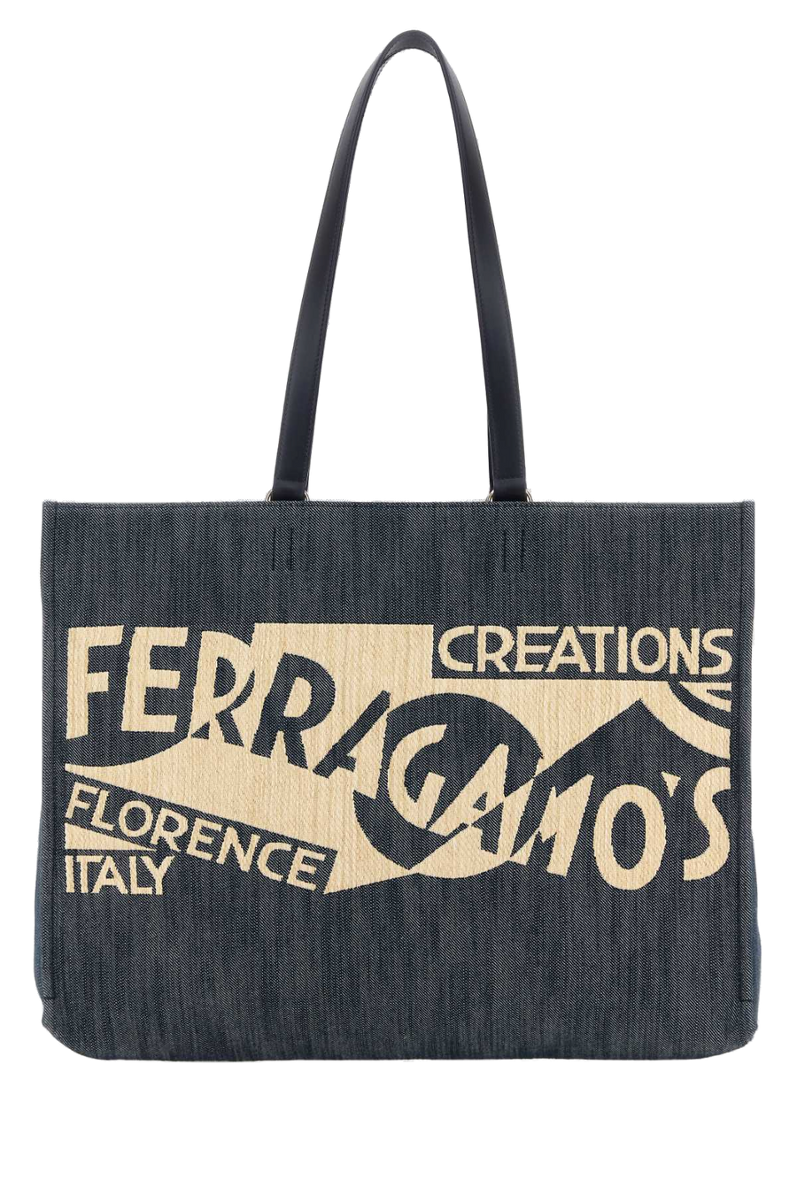 Ferragamo Sign Exterior: 100% Fabric; Lining: 100% Fabric; Finishing: Golden metal tote bag in blue