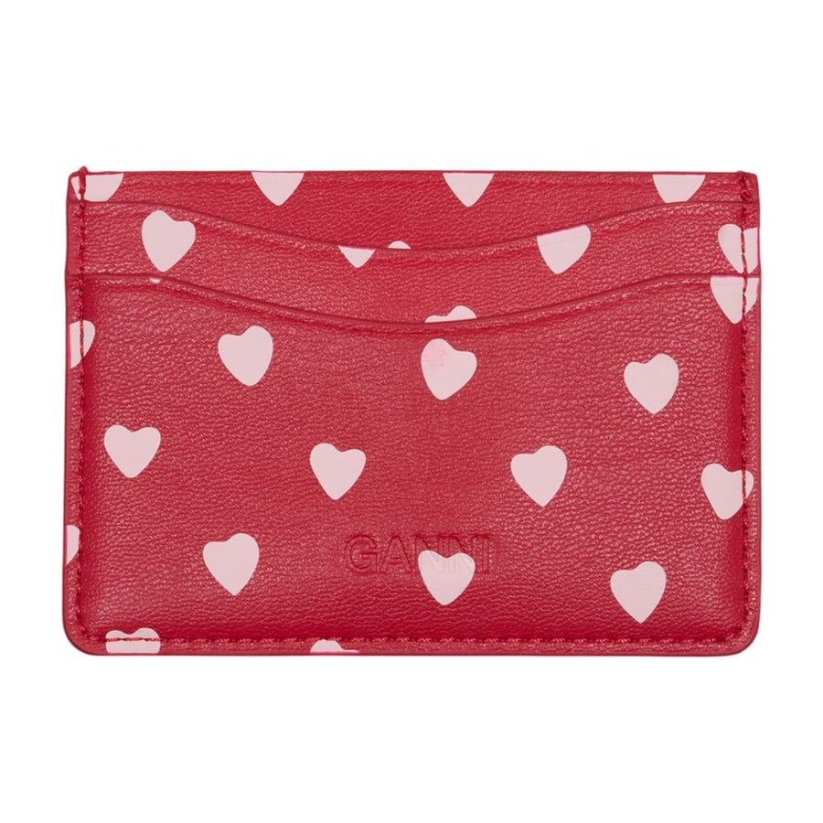 Ganni Calfskin card case in red
