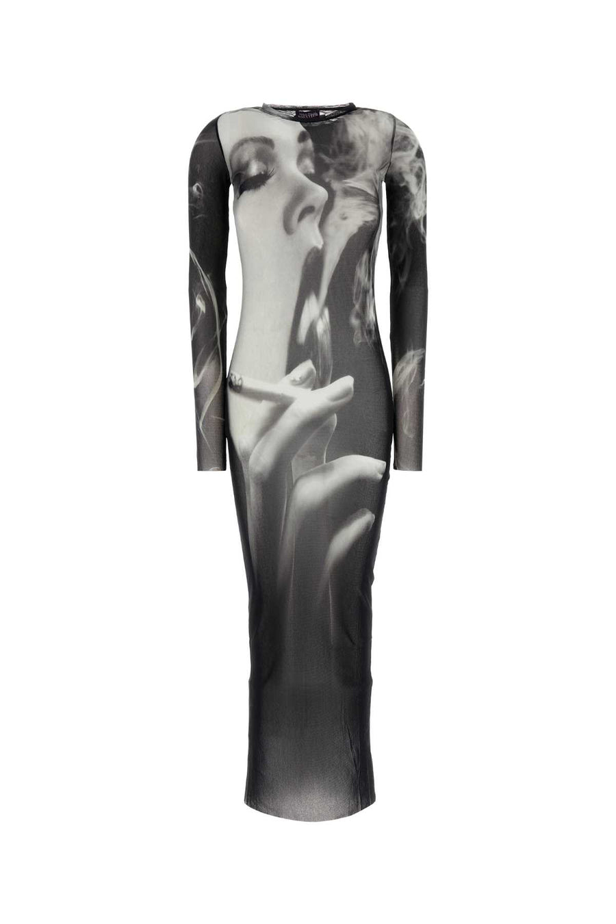 Mesh Long Dress Printed Smoking Women Blackgreywhite Abiti