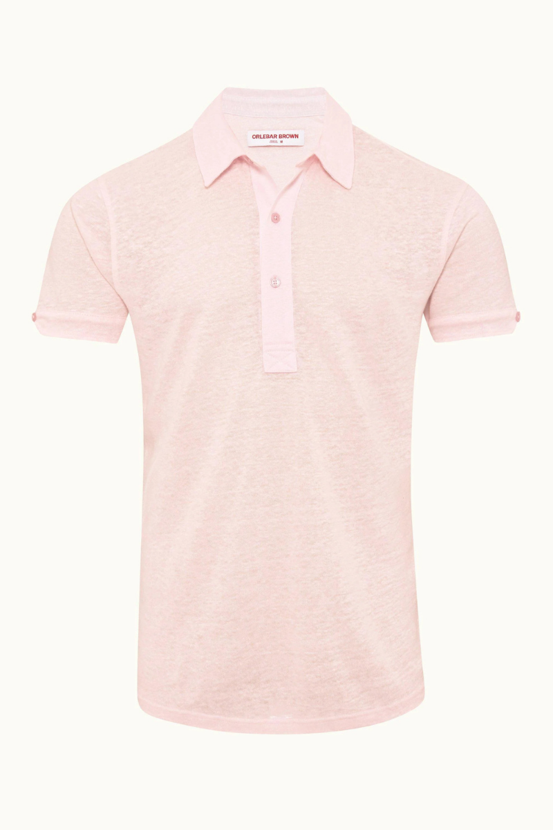 Orlebar Brown 100% Linen polo shirt in pink