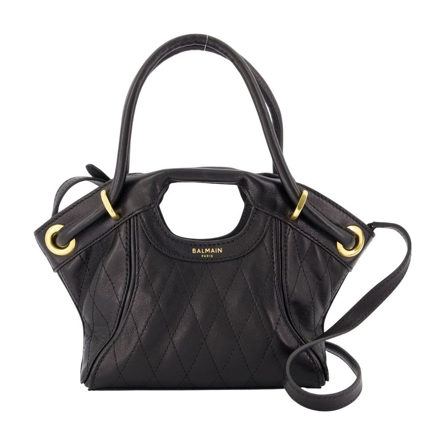 Balmain lambskin top handle bag in black