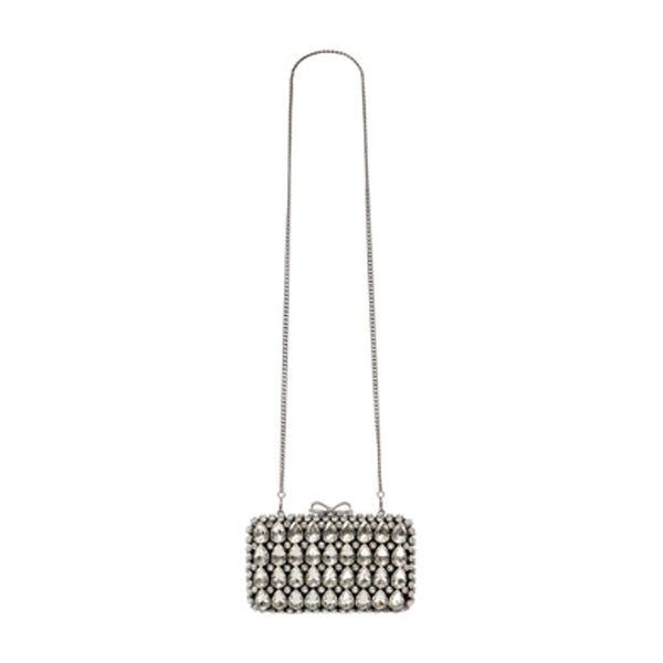 Self-Portrait Satin with crystal beadwork clutch in ivory