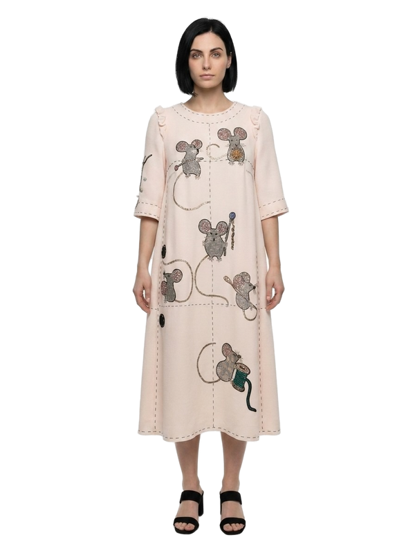 Cream Polyester Casual Dress