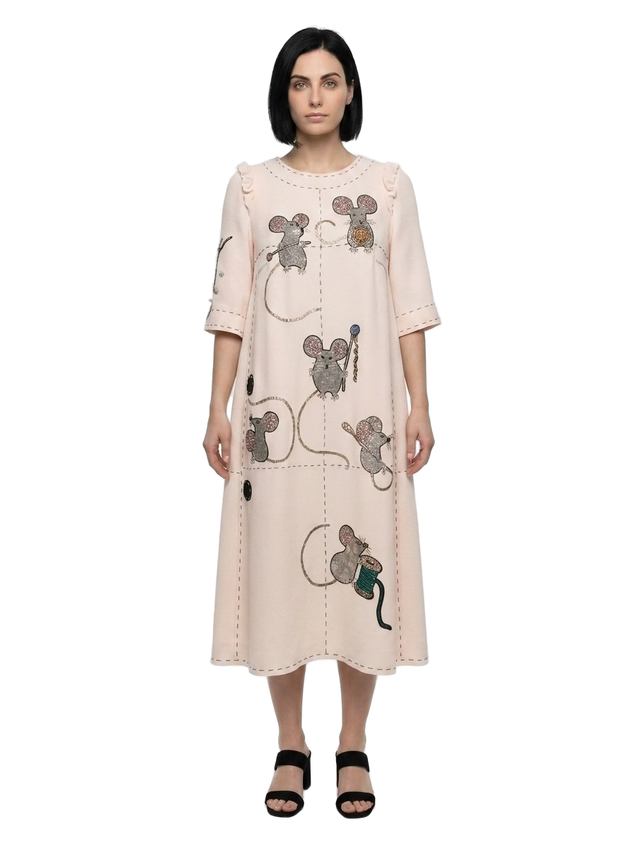 Cream Polyester Casual Dress