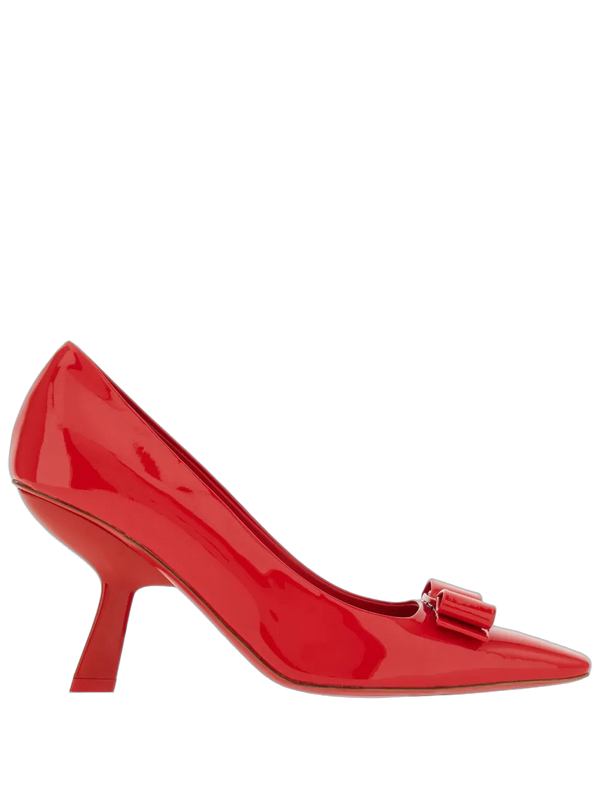 Ferragamo patent goatskin leather pump in red