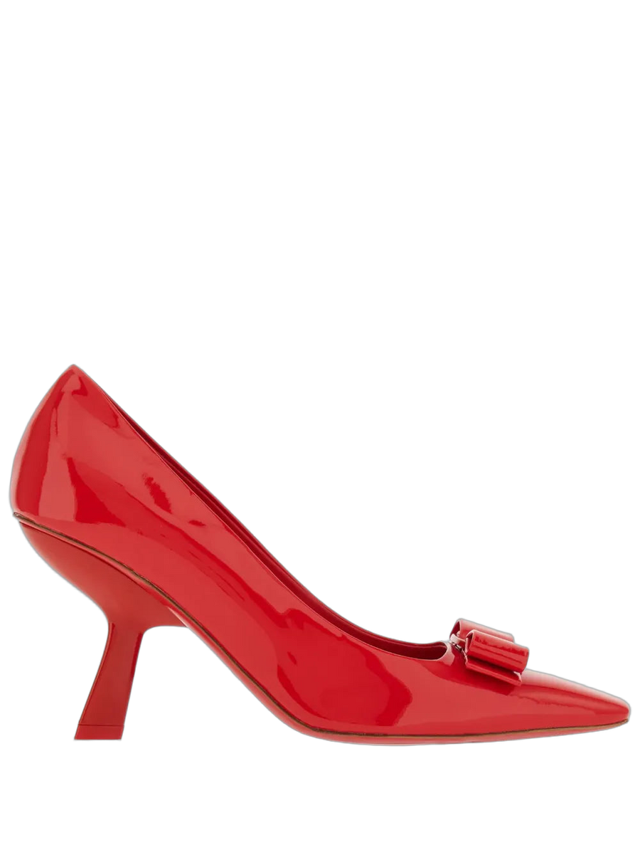 Ferragamo patent goatskin leather pump in red