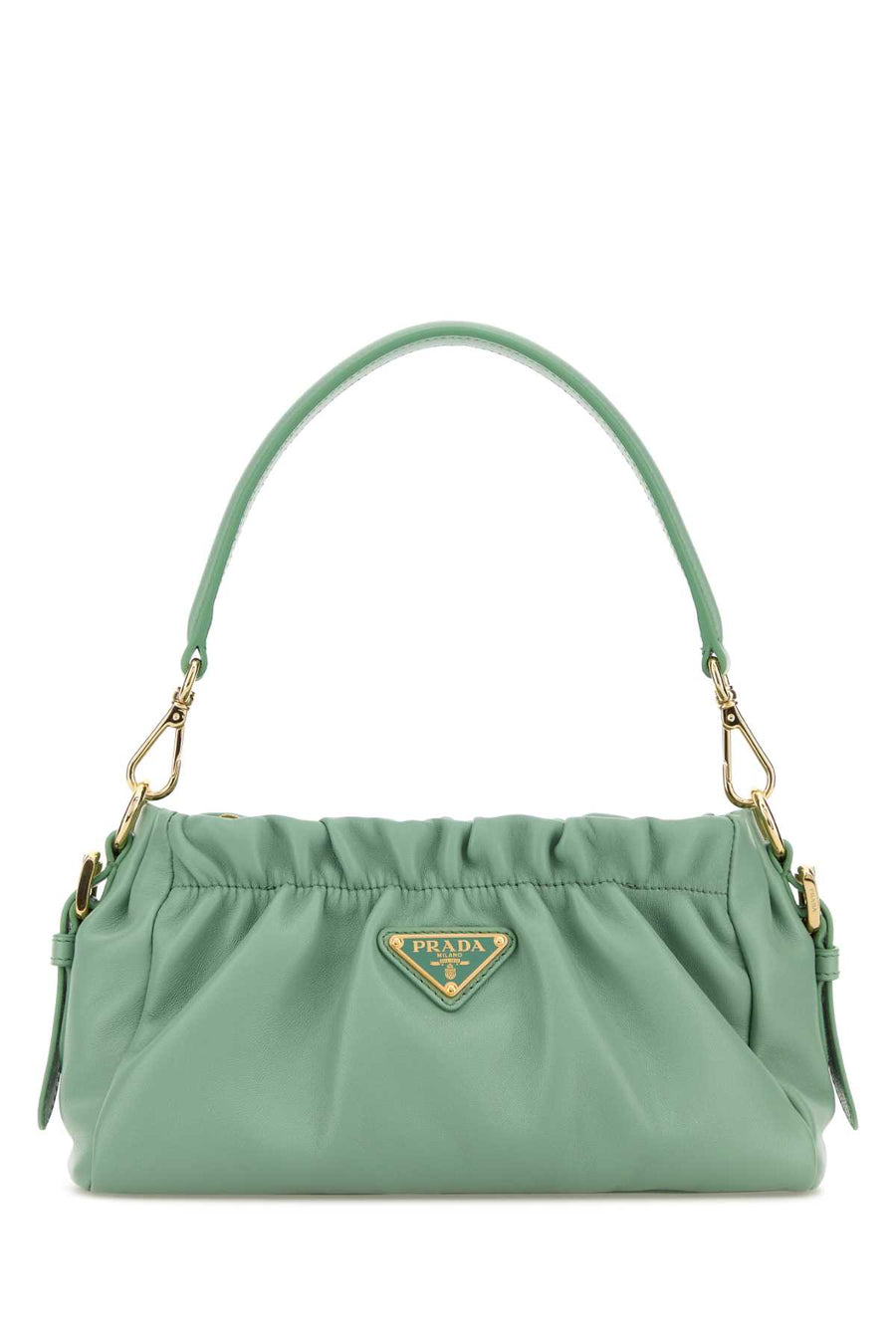 Prada Exterior: 100% Nappa leather; Lining: 100% Fabric; Finishing: Golden metal shoulder bag in green