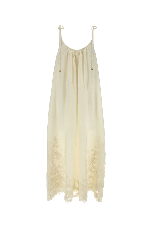 Ivory Cotton Blend Magda Dress Offwhite Exterior: Silk Abiti