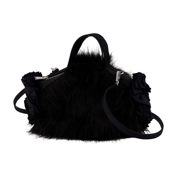 Mini Double Ribbon Purse - Simone Rocha Faux Fur Black Faux_fur Bags / Handbags-purses