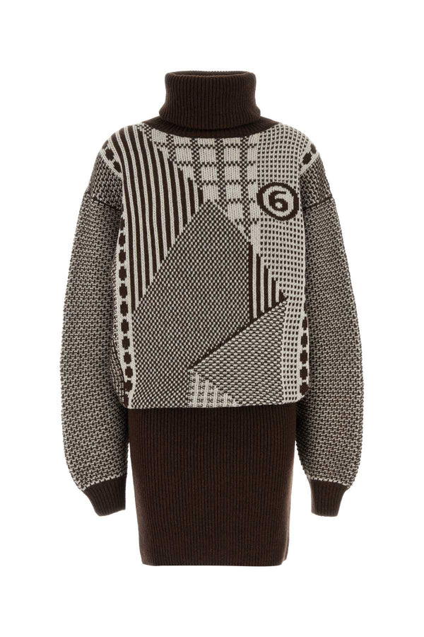 Embroidered Wool Blend Mini Sweater Dress 001j Abiti