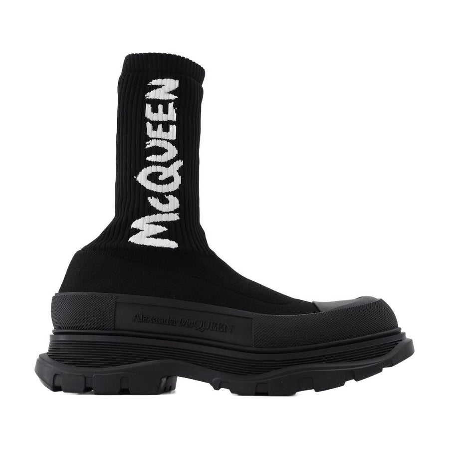 Alexander McQueen Knit upper with rubber outsole sock boot in black