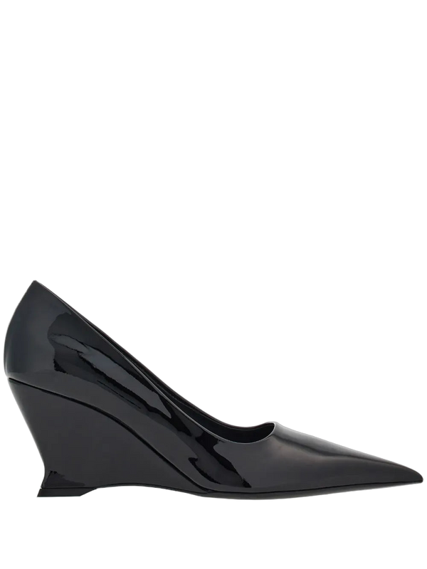 Ferragamo calf leather wedge heel pump in black
