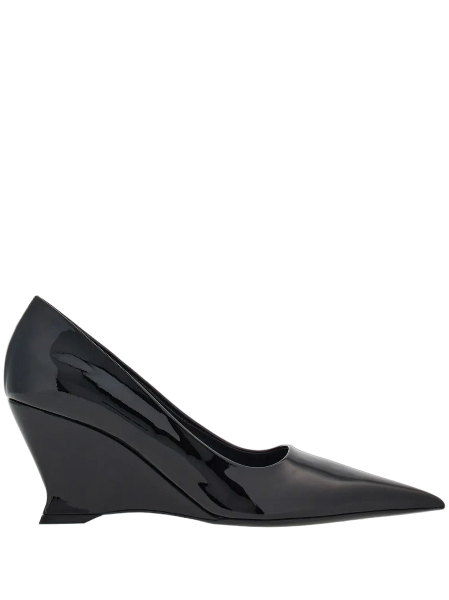Ferragamo calf leather wedge heel pump in black