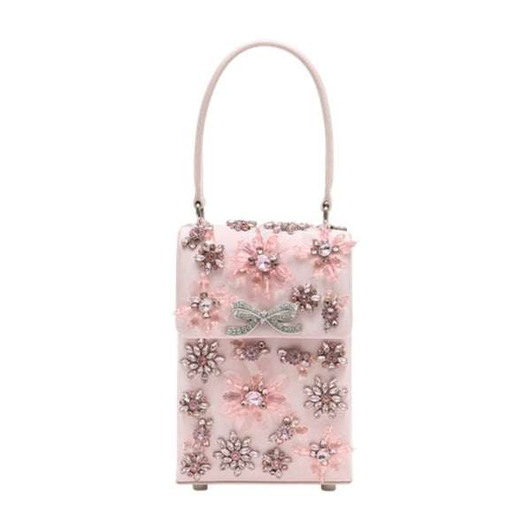 Self-Portrait Silk with crystal and pearl embellishments mini bag in pink