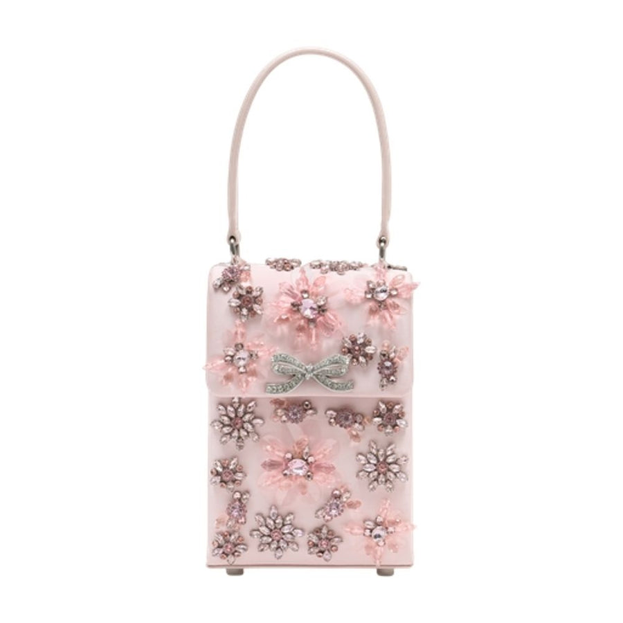Self-Portrait Silk with crystal and pearl embellishments mini bag in pink