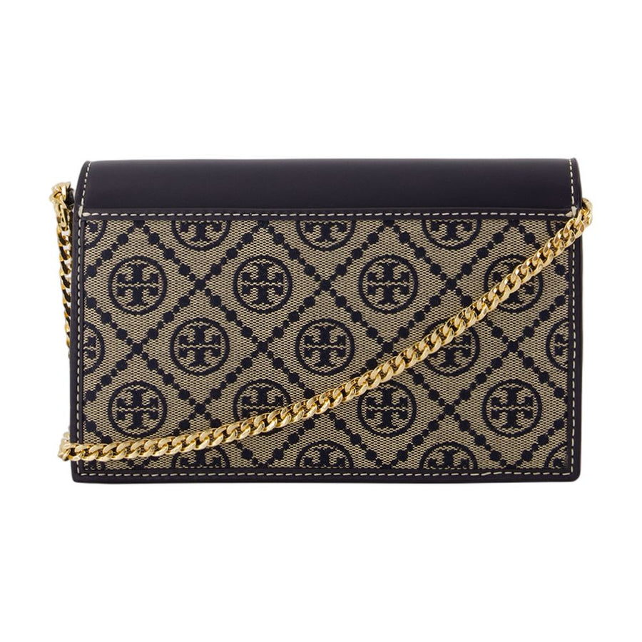 Tory Burch cowhide wallet on chain in navy