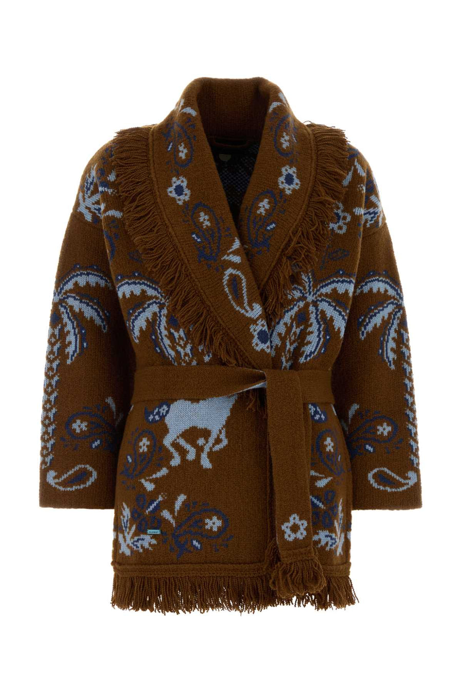 Embroidered Wool Blend Island Roots Cardigan Tabaccoon Sciarpe E Foulard
