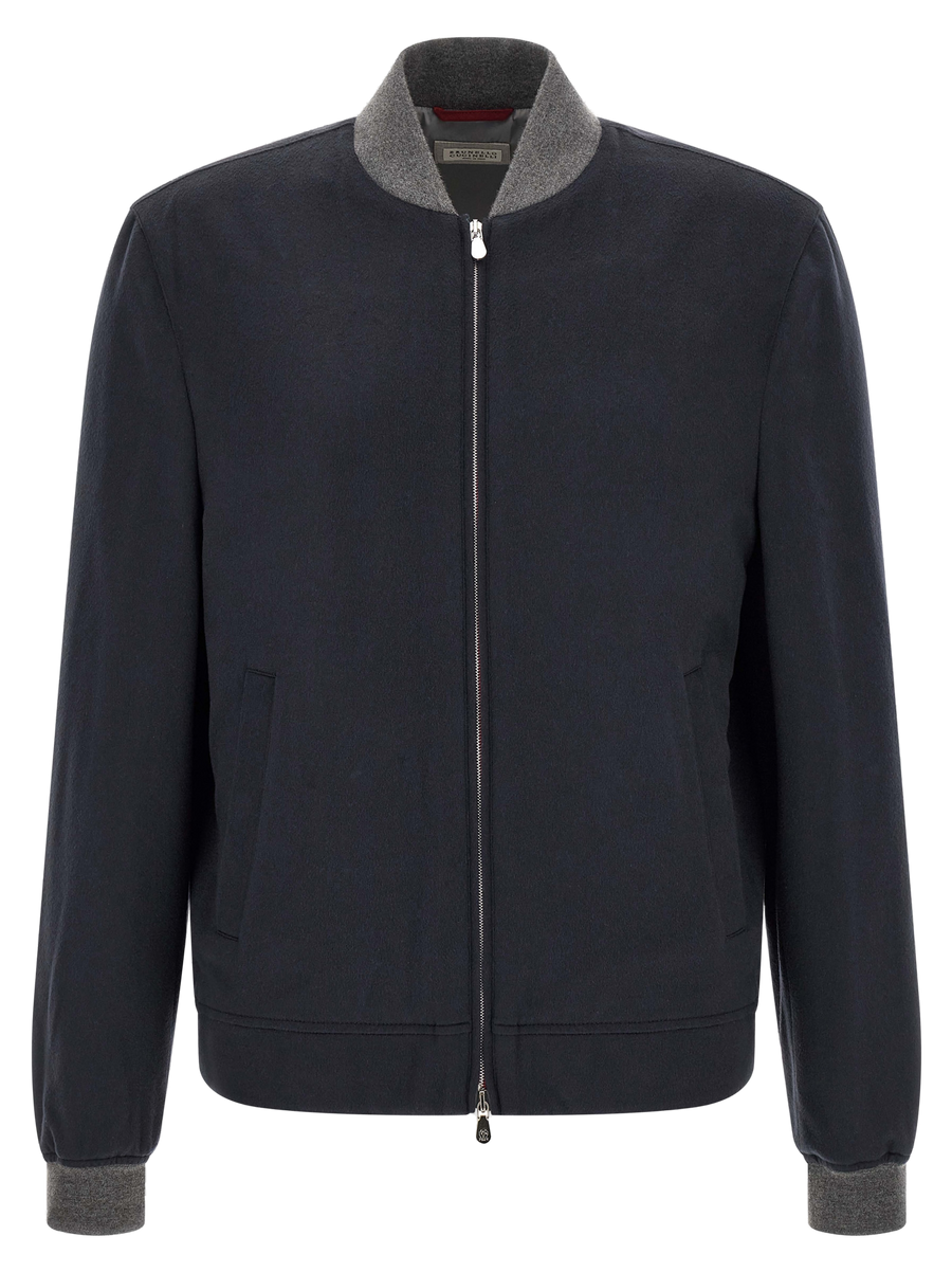 Brunello Cucinelli 100% cashmere with nylon half lining bomber jacket in navy