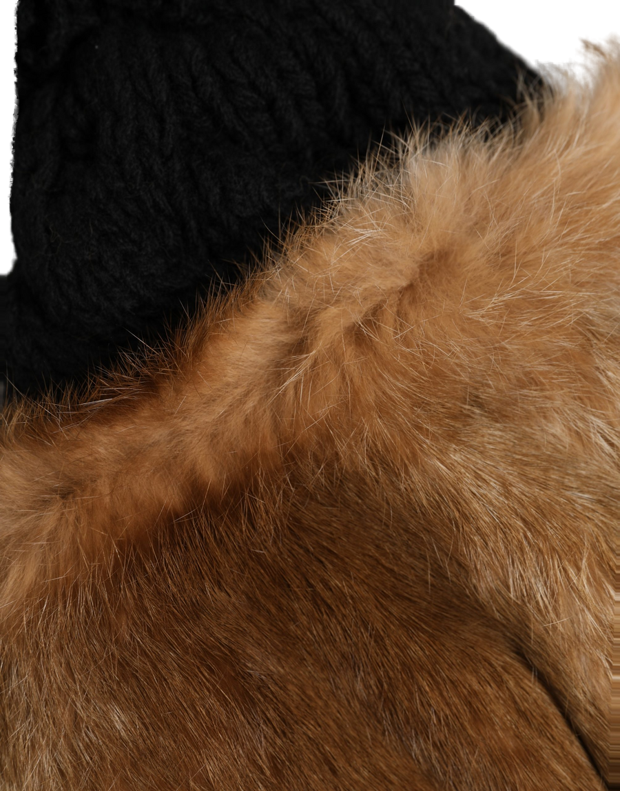 Dolce & Gabbana HAT10007 100% Virgin Wool with dyed rabbit fur winter beanie in brown