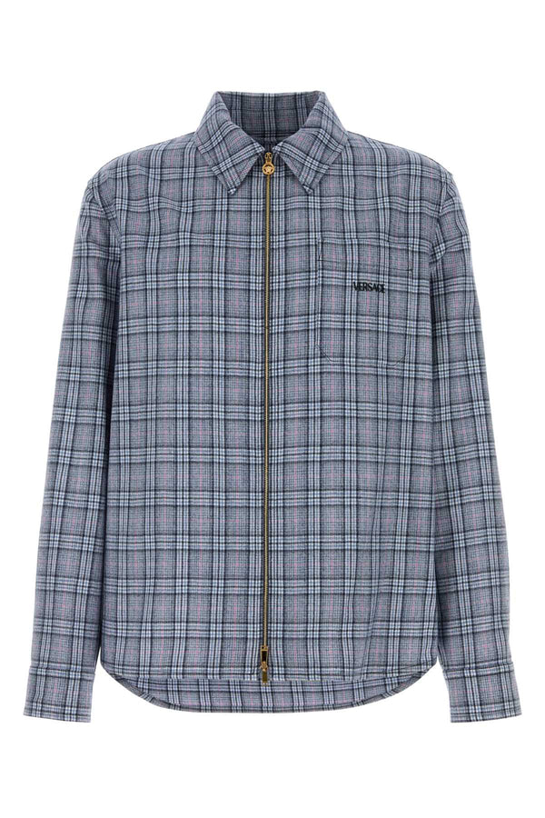 Versace Check 100% Virgin wool shirt in blue
