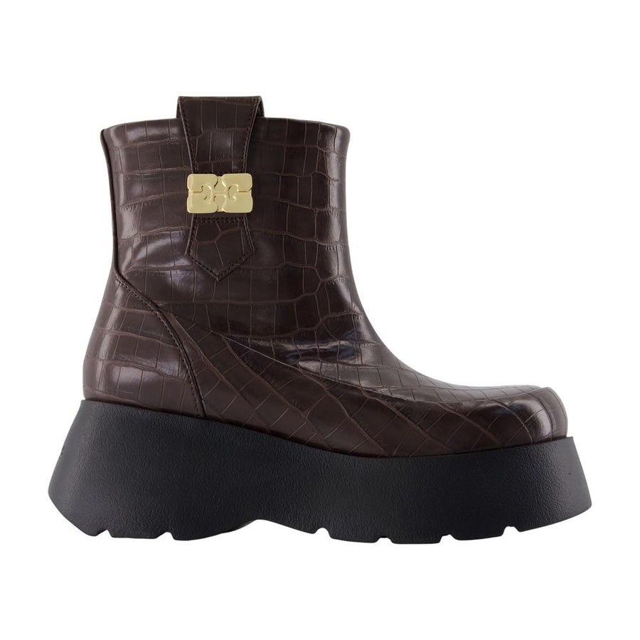 Ganni Leather ankle boot in brown