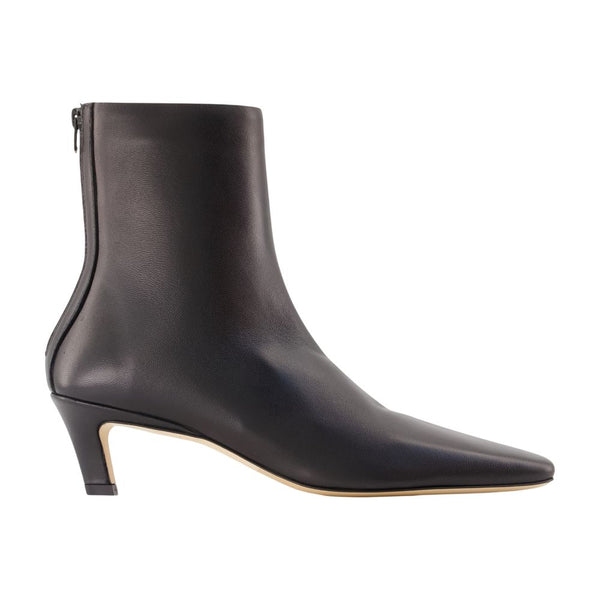 Mid-Heel Ankle Boots - Toteme Leather Black Calfskin Shoes / Ankle-boots