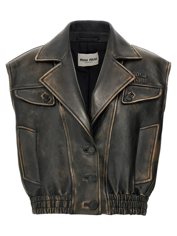 Brown Lamb Leather Sleeveless Jacket Clothing