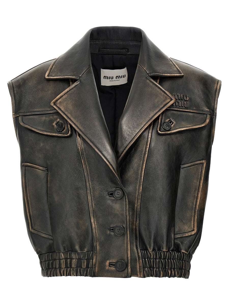 Brown Lamb Leather Sleeveless Jacket Clothing