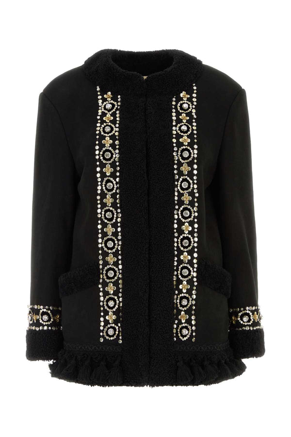 Black Shearling Jacket Nero+multicolor Exterior: Lamb Coat