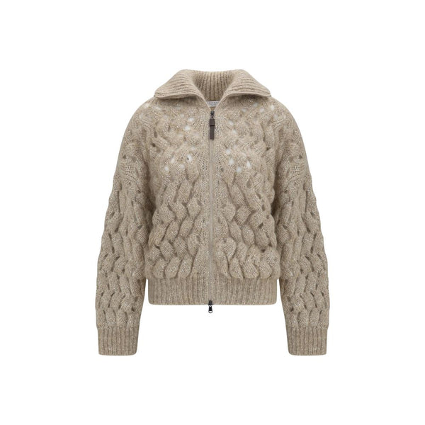 Brunello Cucinelli 54% Mohair cardigan in beige