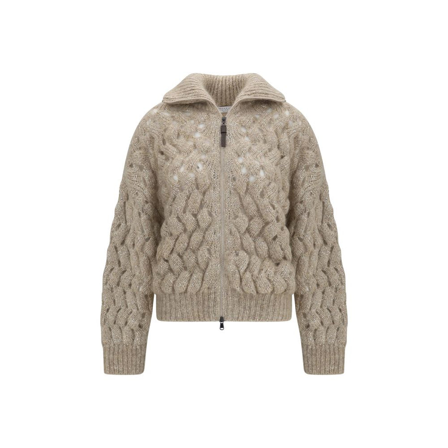Brunello Cucinelli 54% Mohair cardigan in beige