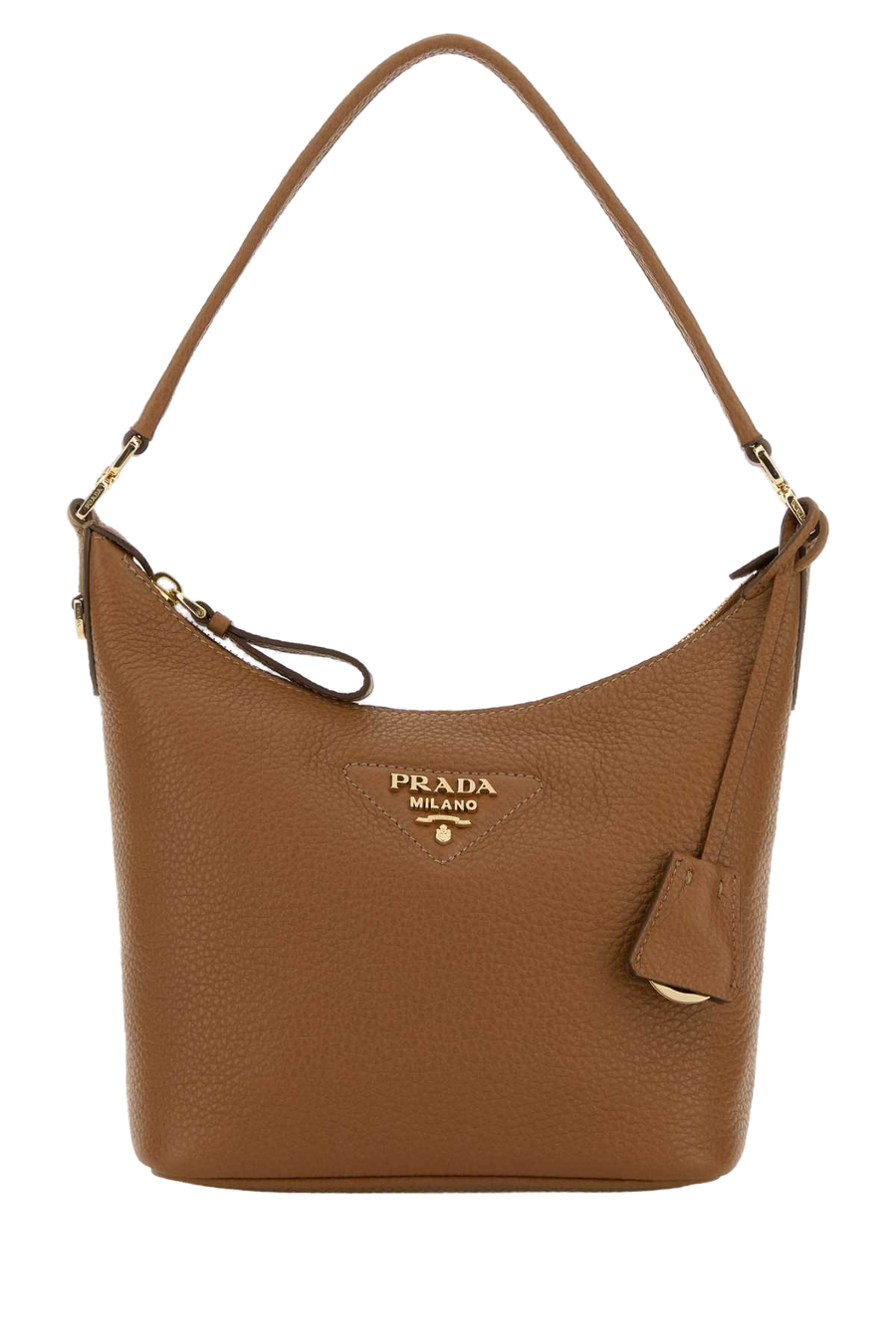 Prada Exterior: 100% Deer; Lining: 100% Fabric; Finishing: Golden metal shoulder bag in caramel