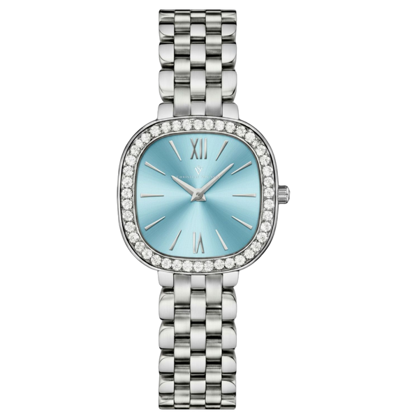 Christian Van Sant Stainless steel case and bracelet; mineral crystal watch in blue